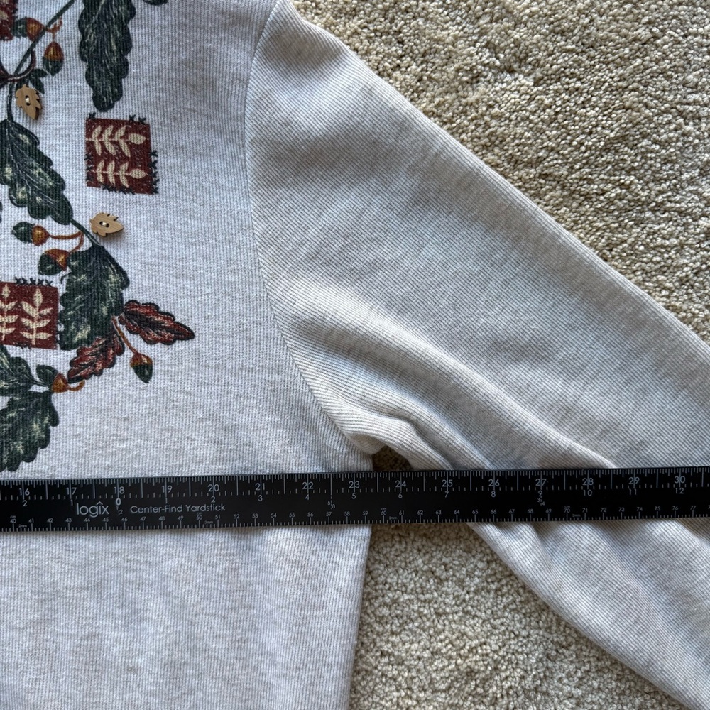 Vintage Teddi Cottagecore Sweater Nature Print Collared 90s Shoulder Pads L - Picture 8 of 12